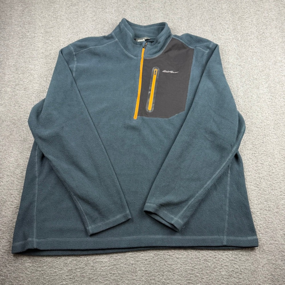 Eddie Bauer Men's XXL Fleece Quarter Zip Pullover Teal Blue Orange EM31LK119P